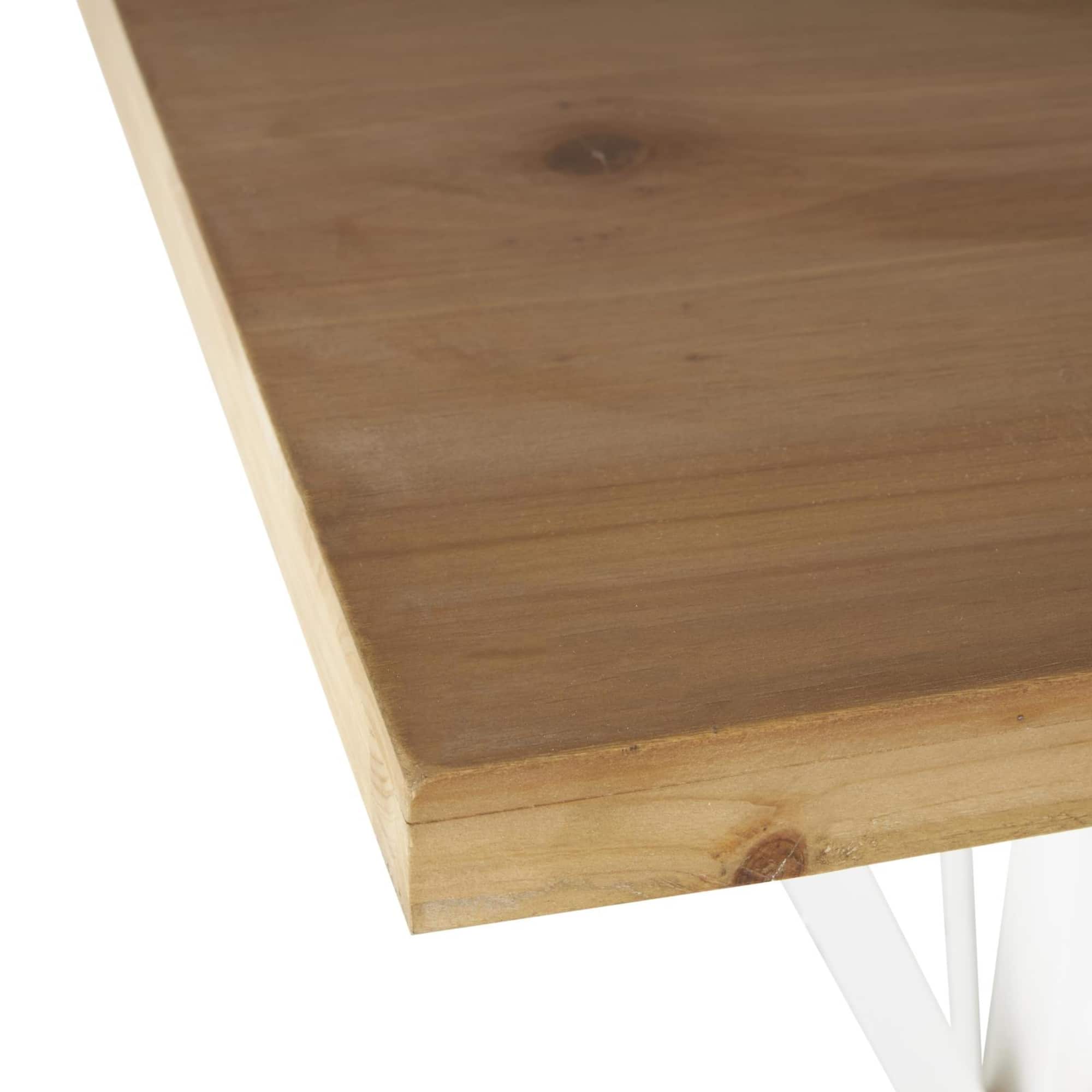 47" White Wood Living Room Console Table with Angled Legs & Brown Tabletop